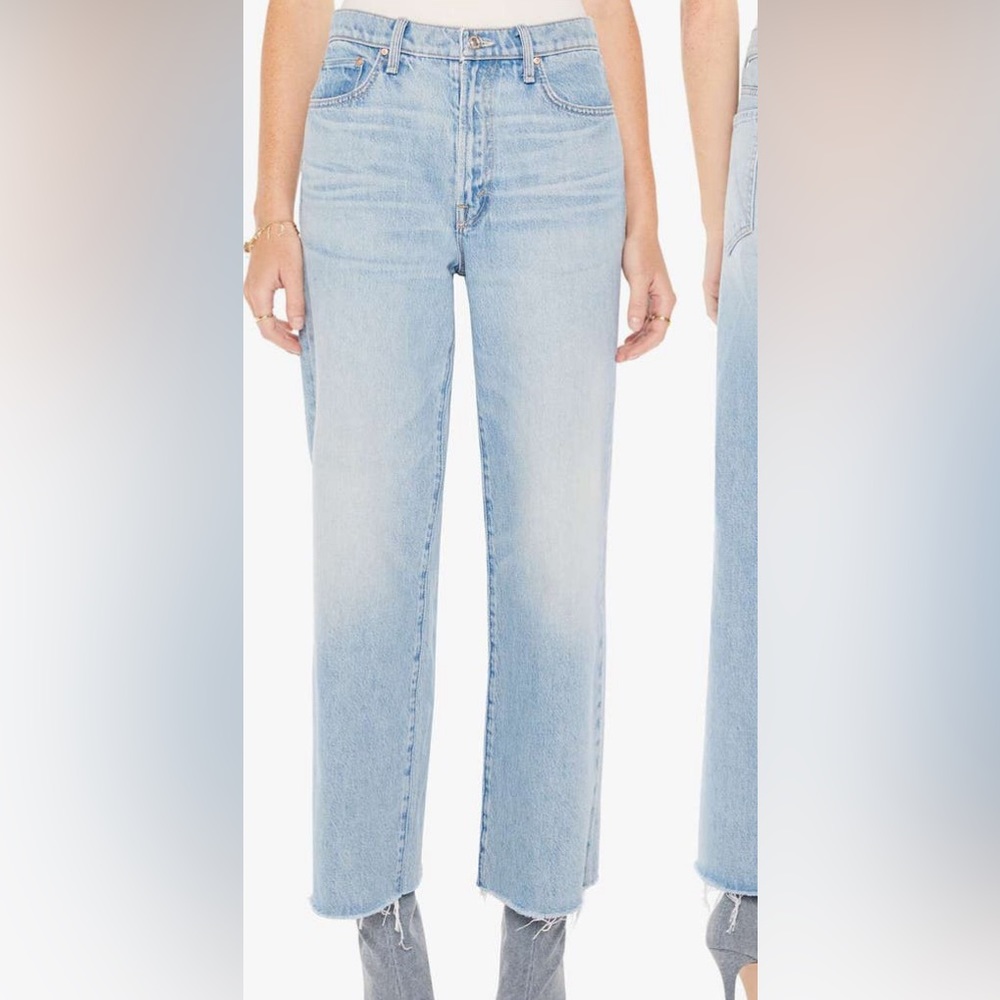 MOTHER Light Wash Cropped Straight Jeans - Pale Blue